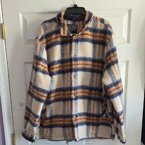 Ringspun Men's Checkered Heavy Shirt/Jacket Orange And Blue, Size XL, NWT